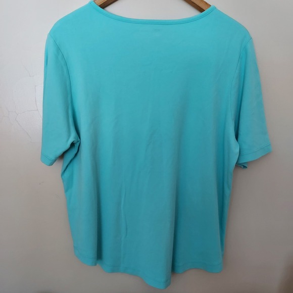 Koret Pima Cotton Layering Scoop Neck T Shirt Top Aqua XL Curved Hem - Picture 2 of 7